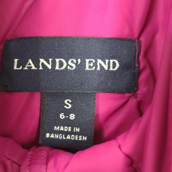 Lands End Puffer Vest Down Feathers Pink Magenta Small Sleeveless Jacket Pockets - Picture 2 of 11